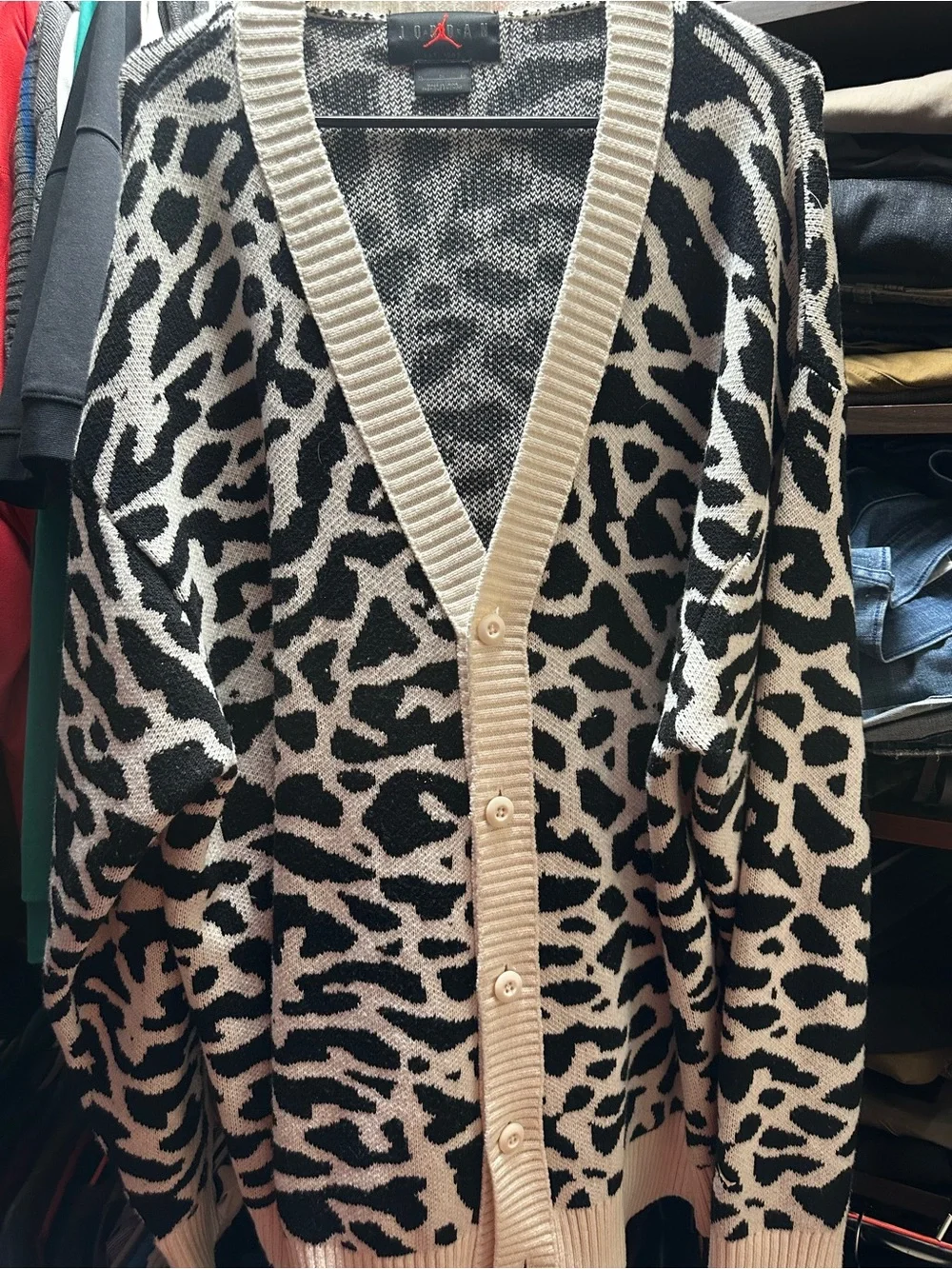 Jordan Black & White Animal-Print V-Neck Cardigan
